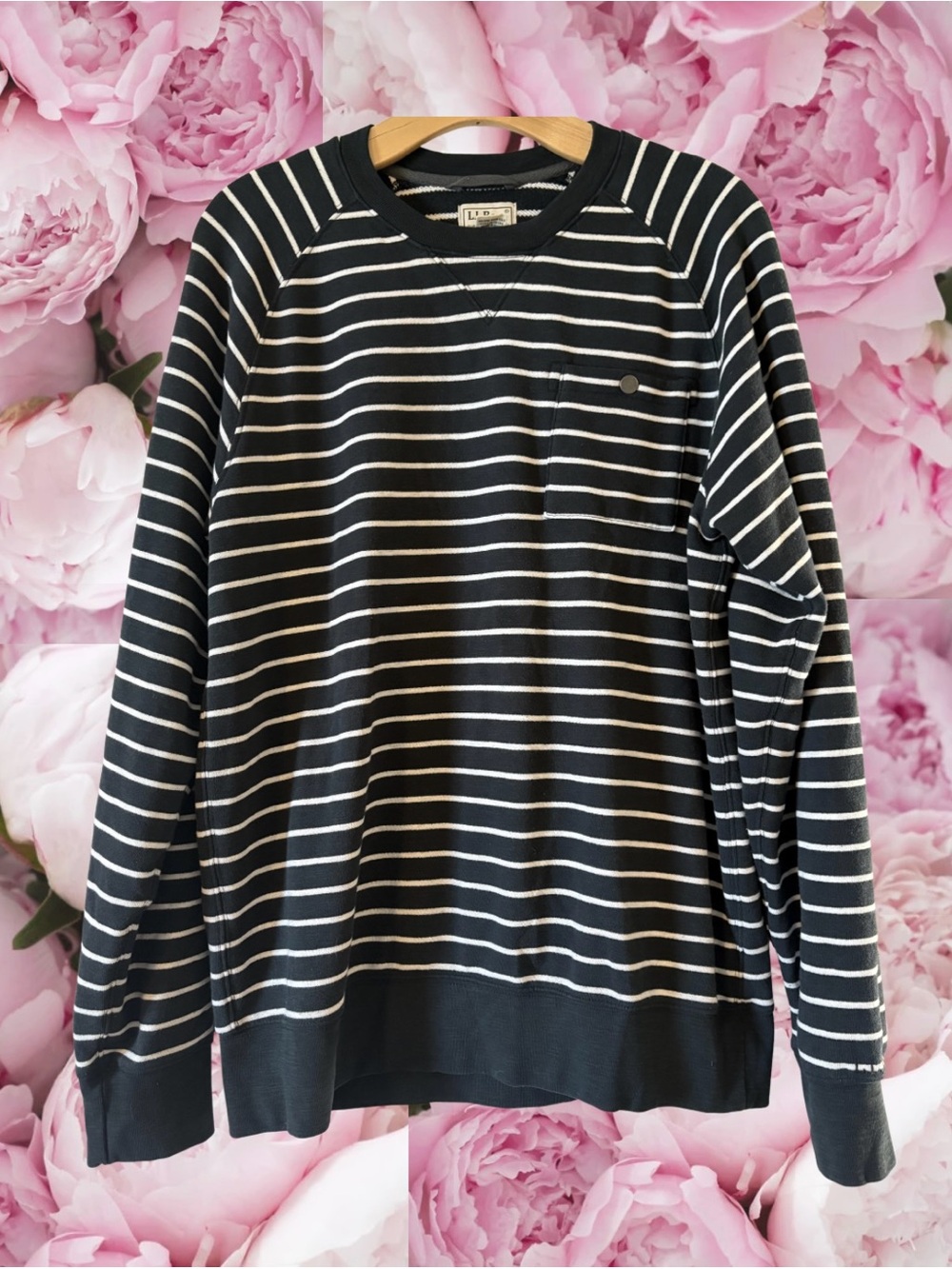 L.L. Bean Men’s Navy White Striped Crew Neck Sweater Preppy Cabincore